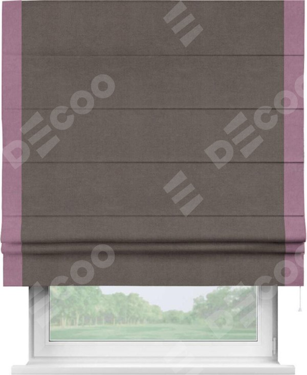 Римская штора «Кортин» с кантом Стрим Дуо, для проема, ткань вельвет коричневый