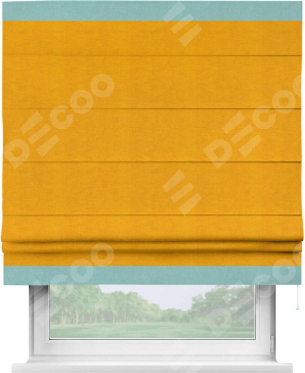 Римская штора «Кортин» с кантом Горизонт, для проема, ткань вельвет желтый