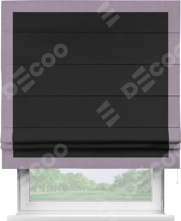 Римская штора «Cortin» для проёма, блэкаут однотонный черный с кантом Чесс