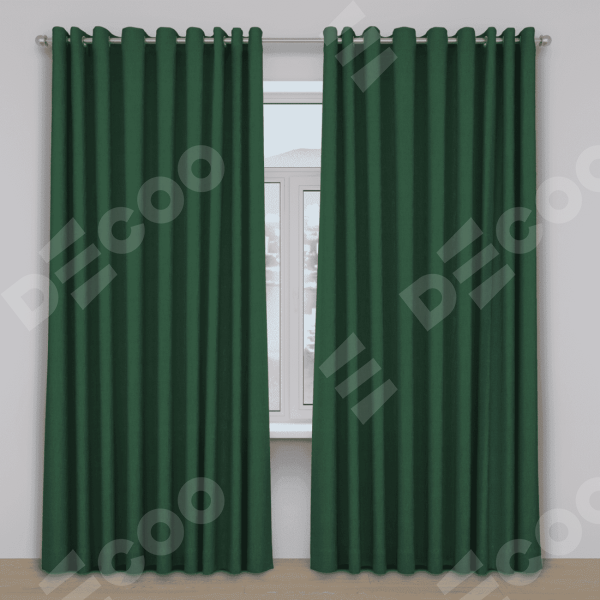 Шторы на люверсах лён димаут, тёмно-зелёный
