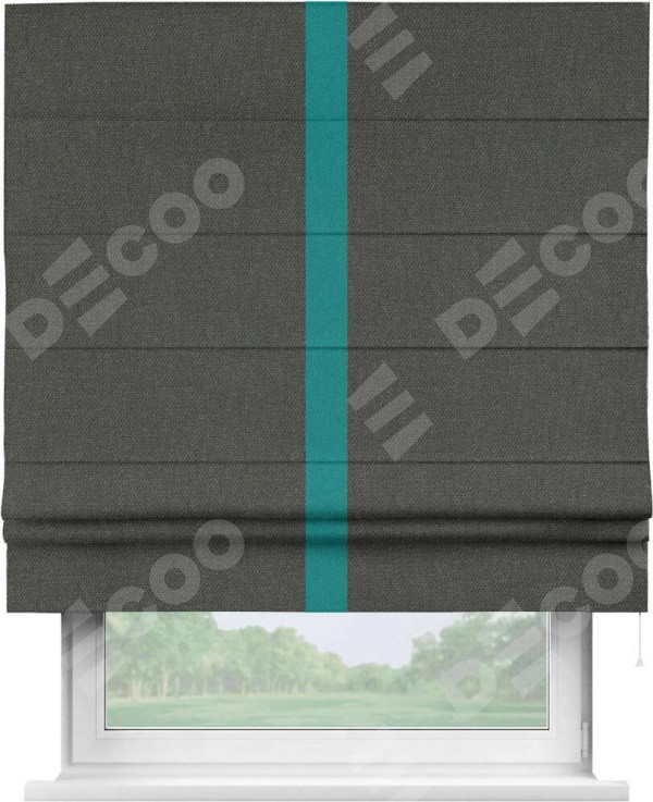 Римская штора «Кортин» с кантом Хайвэй, для проема, ткань лён димаут, графитово-серый
