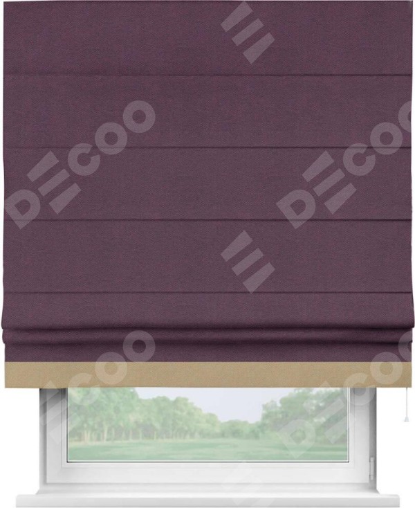 Римская штора «Кортин» с кантом Джестер, для проема, ткань лён димаут, фиолетовый