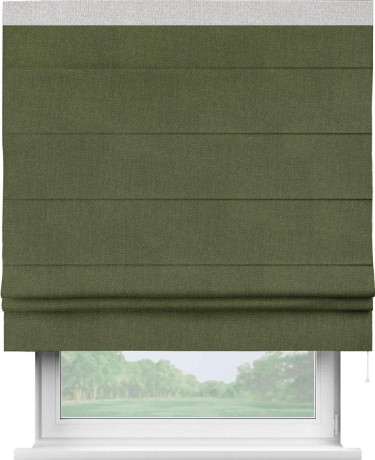 Римская штора «Кортин» для проема, лён димаут салатовый с кантом Кинг