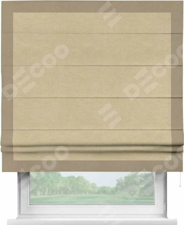 Римская штора «Кортин» с кантом Чесс, для проема, ткань вельвет бежевый