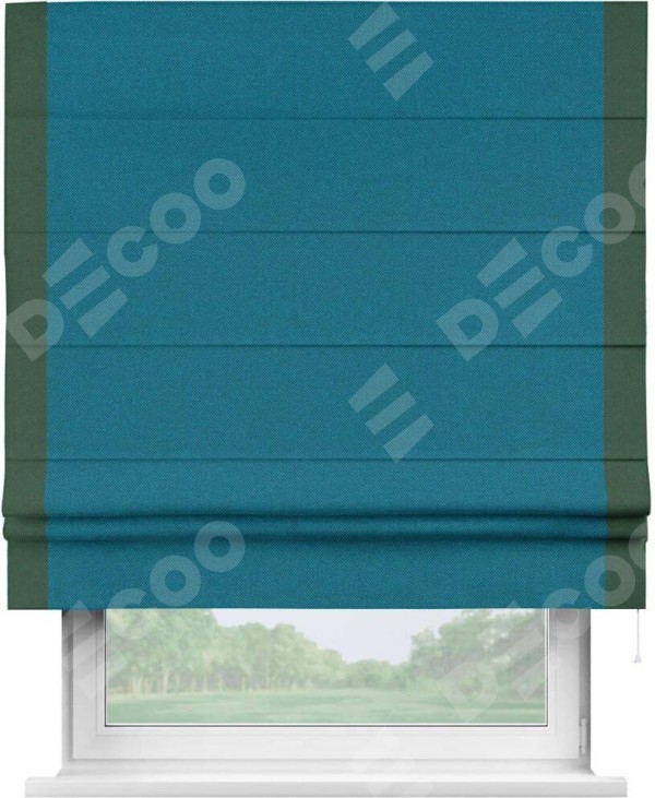 Римская штора «Кортин» с кантом Стрим Дуо, для проема, ткань лён димаут, светло-синий