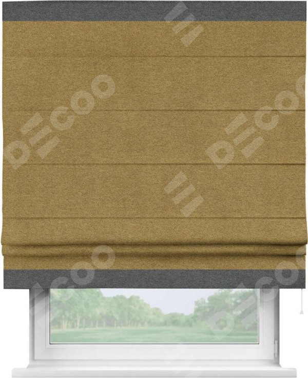 Римская штора «Кортин» с кантом Горизонт, для проема, твид блэкаут горчица