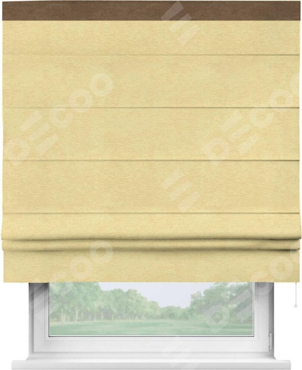 Римская штора «Кортин» с кантом Кинг, для проема ткань софт однотонный золотой