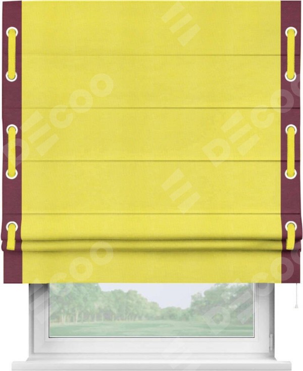 Римская штора «Кортин» с кантом Стрим Дуо (люверсы с пояском), для проема, ткань вельвет cветло-желтый