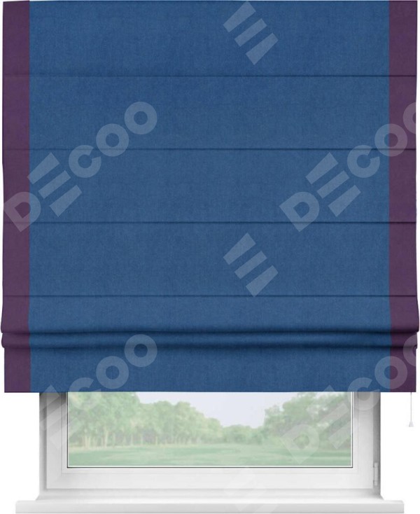 Римская штора «Кортин» с кантом Стрим Дуо, для проема, ткань вельвет синий