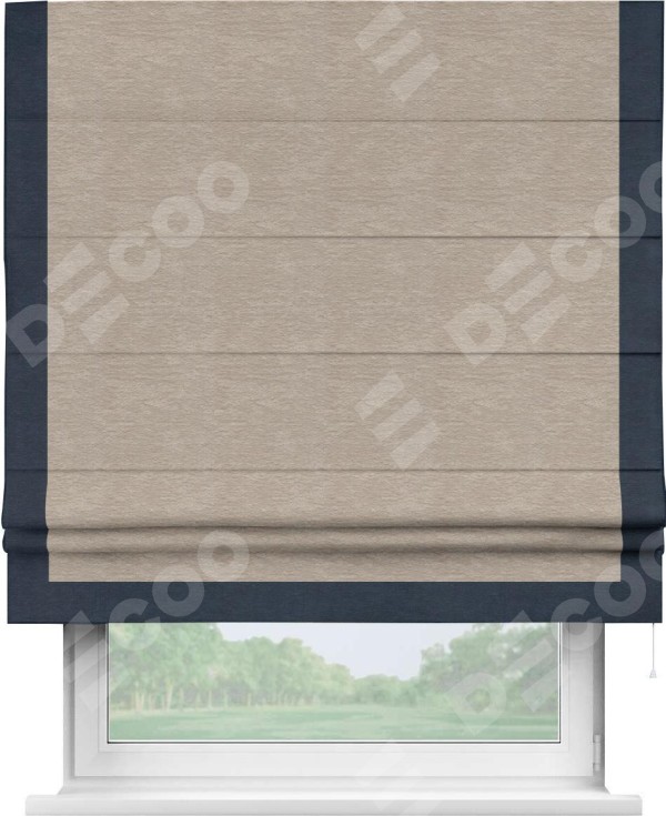 Римская штора «Кортин» с кантом Виктория, для проема, ткань софт однотонный темно-бежевый