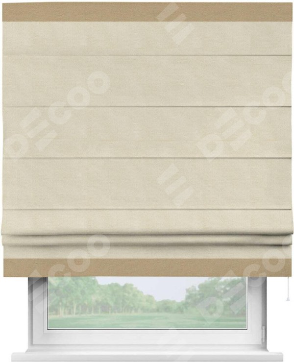 Римская штора «Кортин» с кантом Горизонт, для проема, ткань лён димаут, бежевый