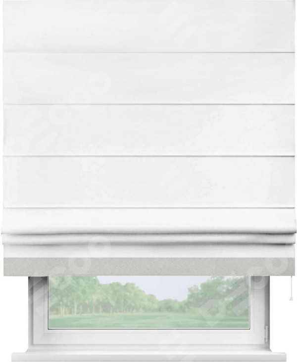 Римская штора «Кортин» для проёма, вайтаут однотонная белая с кантом Джестер