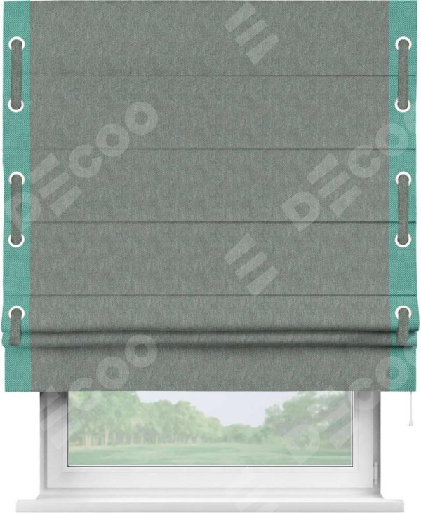 Римская штора «Кортин» с кантом Стрим Дуо (люверсы с пояском), для проема, ткань лён димаут, серый