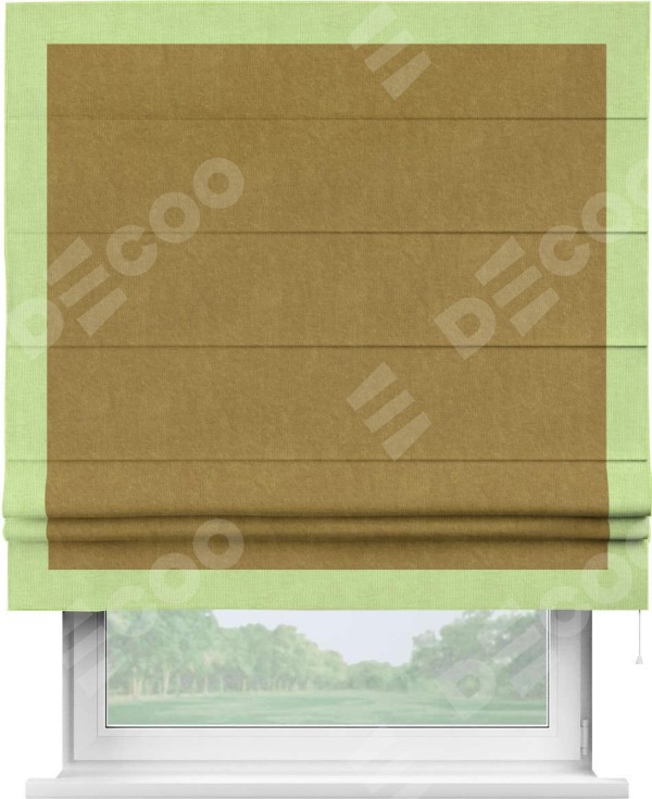 Римская штора «Кортин» для проема, канвас горчица, с кантом Чесс