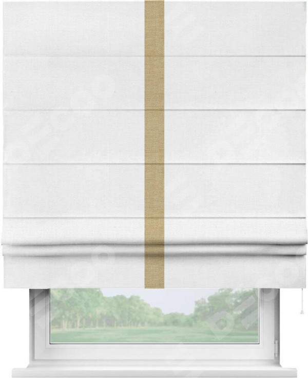 Римская штора «Кортин» с кантом Хайвэй, для проема, ткань лён белый