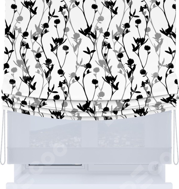 Римская штора «Кортин», день-ночь с мягкими складками, «Цветочный силуэт»