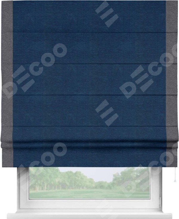 Римская штора «Кортин» с кантом Стрим Дуо, для проема, ткань софт однотонный синий