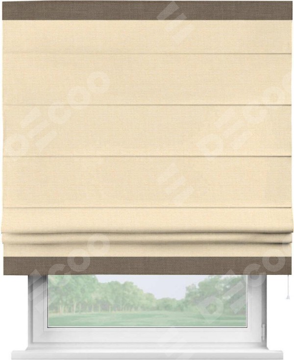 Римская штора «Кортин» выполнена в отделке кантом Горизонт, для проема, ткань лён бежевый