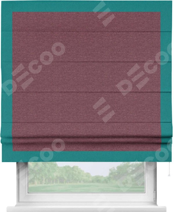 Римская штора «Кортин» с кантом Чесс, для проема, ткань лён димаут, марсала