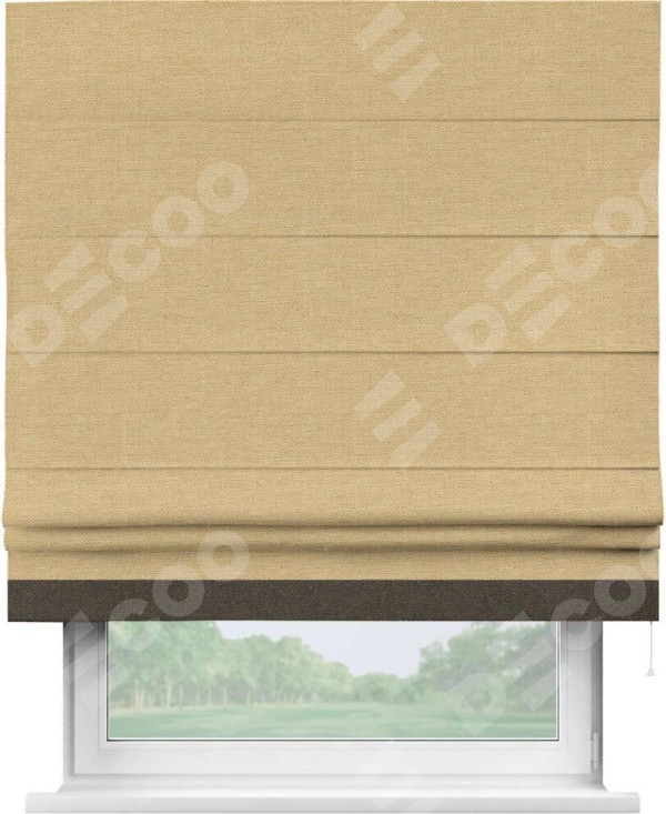 Римская штора «Кортин» с кантом Джестер, для проема, ткань лён темно-бежевый