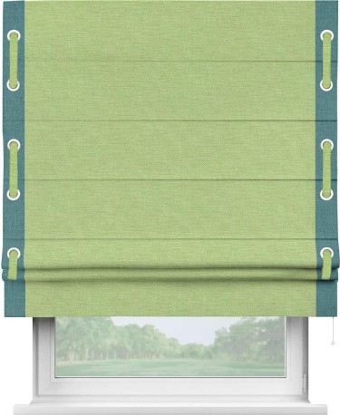 Римская штора «Кортин» с кантом Стрим Дуо (люверсы с пояском), для проема, ткань лён зеленый