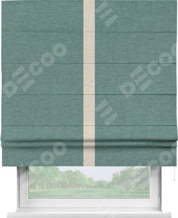 Римская штора «Кортин» с кантом Хайвэй, для проема, ткань стиф димаут бирюзовый