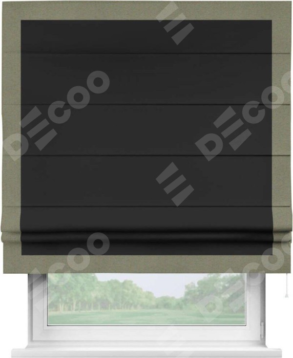 Римская штора «Cortin» для проёма, блэкаут однотонный черный с кантом Чесс