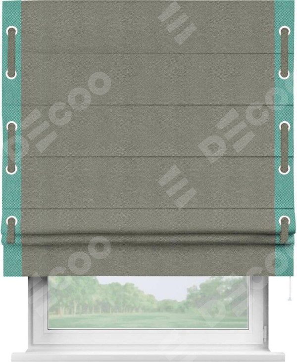 Римская штора «Кортин» с кантом Стрим Дуо (люверсы с пояском), для проема, ткань лён димаут, стальной