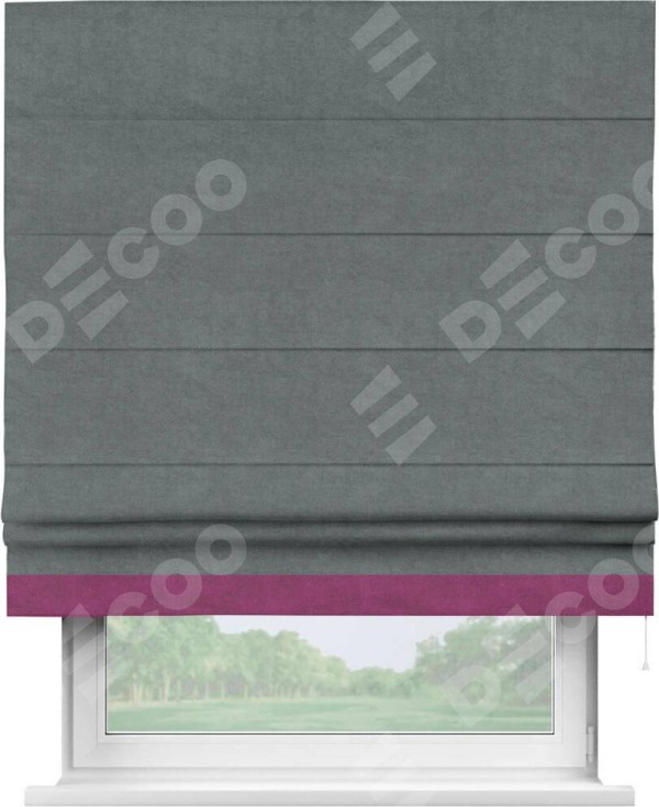 Римская штора «Кортин» с кантом Джестер, для проема, ткань вельвет серый