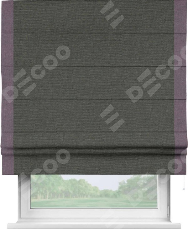 Римская штора «Кортин» с кантом Стрим Дуо, для проема, ткань лён димаут, графитово-серый