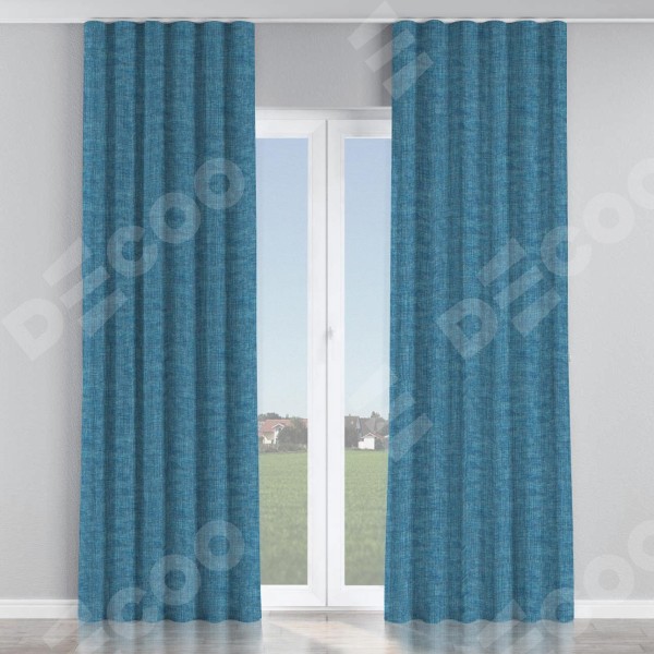 Комплект штор рогожка димаут лазурно-синий, на тесьме «Волна»