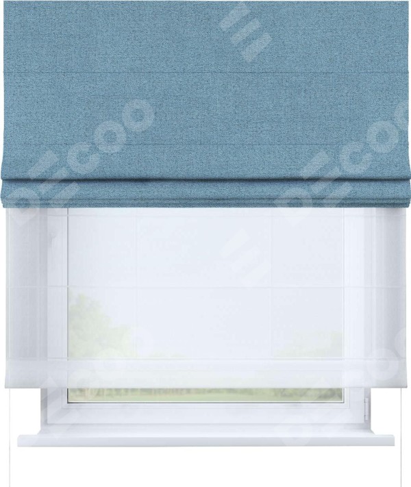 Римская штора «Кортин» день-ночь, ткань лён блэкаут, голубой