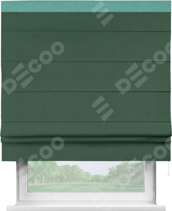 Римская штора «Кортин» с кантом Кинг, для проема, ткань лён димаут, тёмно-зелёный