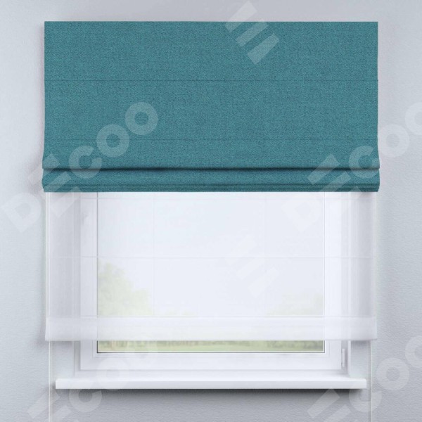 Римская штора «Кортин», день-ночь с мягкими складками, лён блэкаут синий