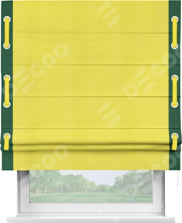 Римская штора «Кортин» с кантом Стрим Дуо (люверсы с пояском), для проема, ткань вельвет cветло-желтый