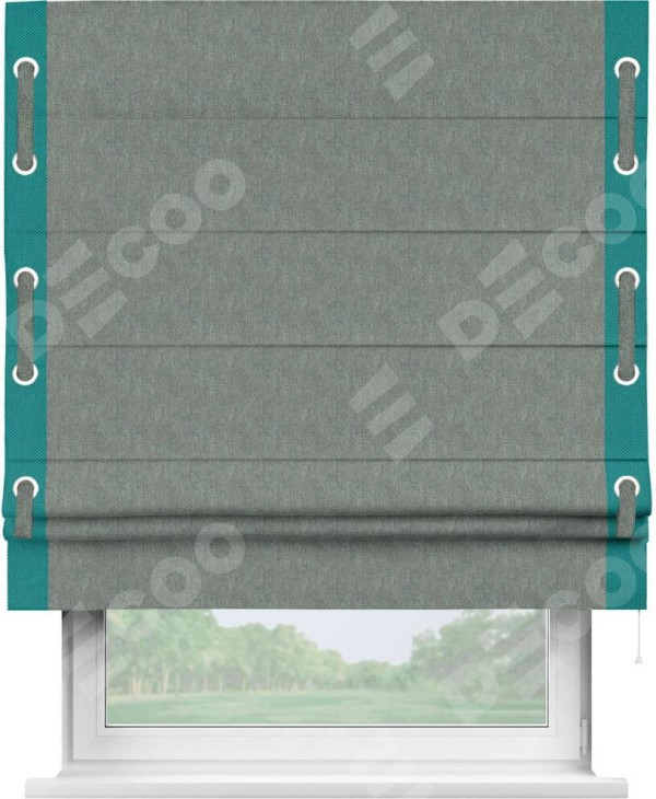 Римская штора «Кортин» с кантом Стрим Дуо (люверсы с пояском), для проема, ткань лён димаут, серый