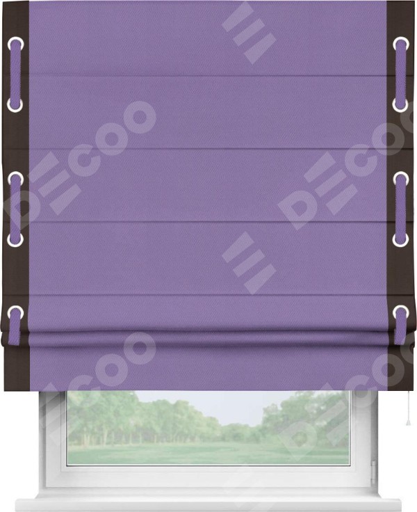 Римская штора «Кортин» с кантом Стрим Дуо (люверсы с пояском), для проема, ткань блэкаут однотонный сиреневый