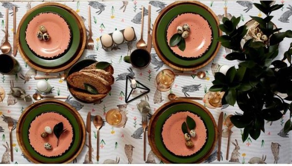 Скатерть пасхальная, Доляна Fluffy bunnies 180х144 см, 100% хлопок, 164 г/м2