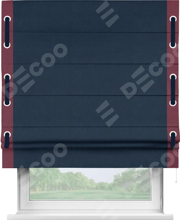 Римская штора «Кортин» с кантом Стрим Дуо (люверсы с пояском), для проема, ткань вельвет темно-синий