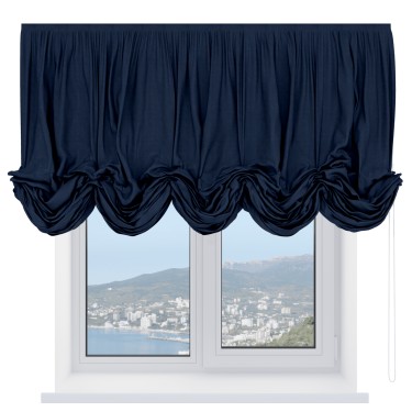 Австрийская штора «Кортин», ткань софт однотонный тёмно-синий