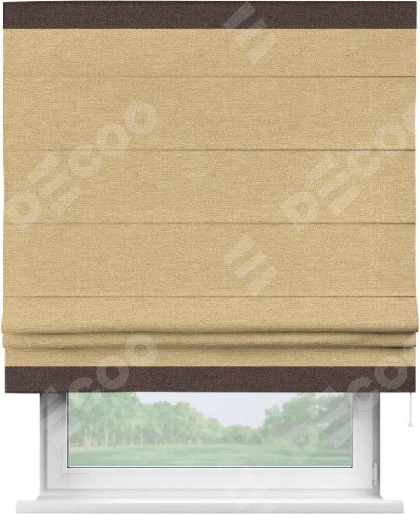 Римская штора «Кортин» с кантом Горизонт, для проема, ткань лён темно-бежевый