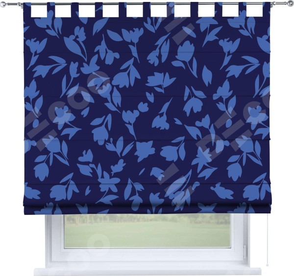 Римская штора на петлях «Синие цветы»