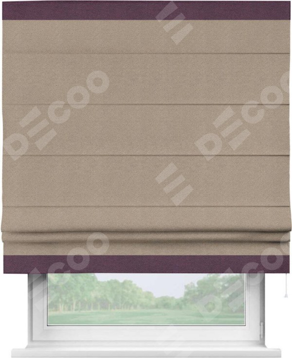 Римская штора «Кортин» с кантом Горизонт, для проема, ткань лён димаут, светло-бежевый