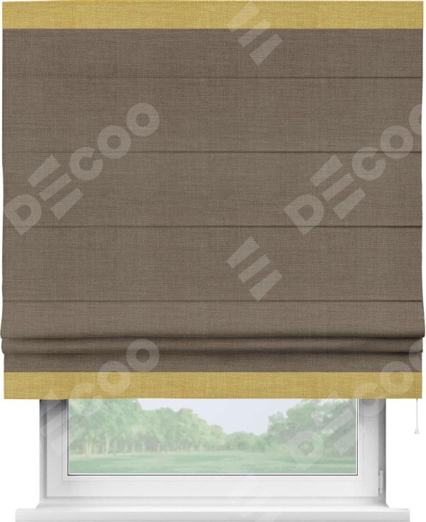 Римская штора «Кортин» с кантом Горизонт, для проема, ткань лён мокко