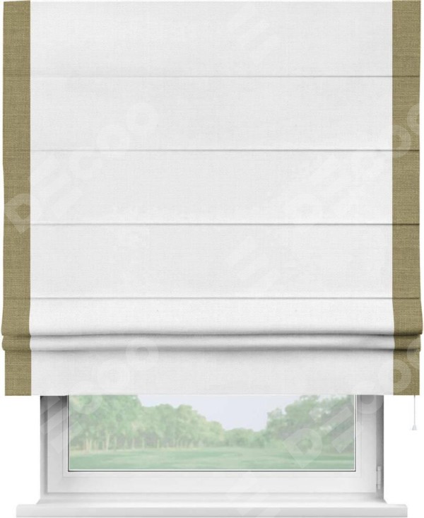 Римская штора «Кортин» с кантом Стрим Дуо, для проема, ткань лён белый, ширина 40-60 см