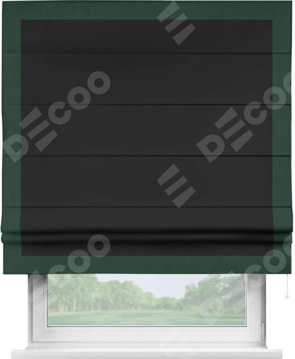 Римская штора «Cortin» для проёма, блэкаут однотонный черный с кантом Чесс