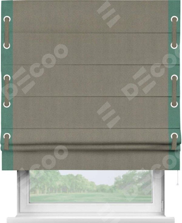 Римская штора «Кортин» с кантом Стрим Дуо (люверсы с пояском), для проема, ткань блэкаут с блеском графитовый