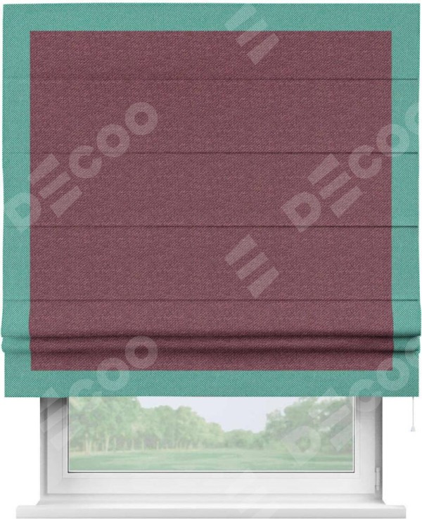 Римская штора «Кортин» с кантом Чесс, для проема, ткань лён димаут, марсала