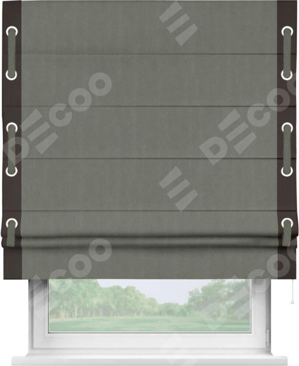 Римская штора «Кортин» с кантом Стрим Дуо (люверсы с пояском), для проема, ткань блэкаут однотонный тёмно-серый