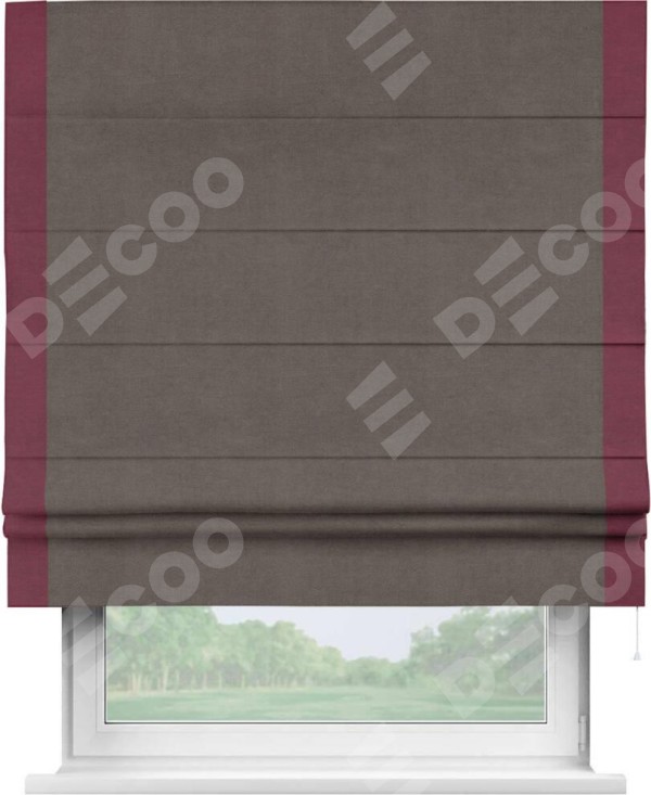 Римская штора «Кортин» с кантом Стрим Дуо, для проема, ткань вельвет коричневый